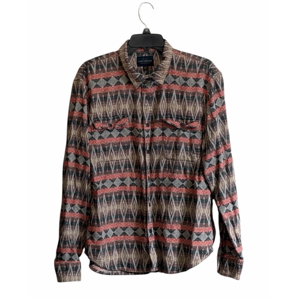 Lucky Brand Flannel Shirt Large Button Down Southwestern Aztec Grunge Cabin